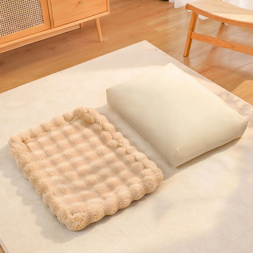 Wave Pattern Ultra Soft Faux Rabbit Fur Dog & Cat Mat With Pet Pillow - Image 13