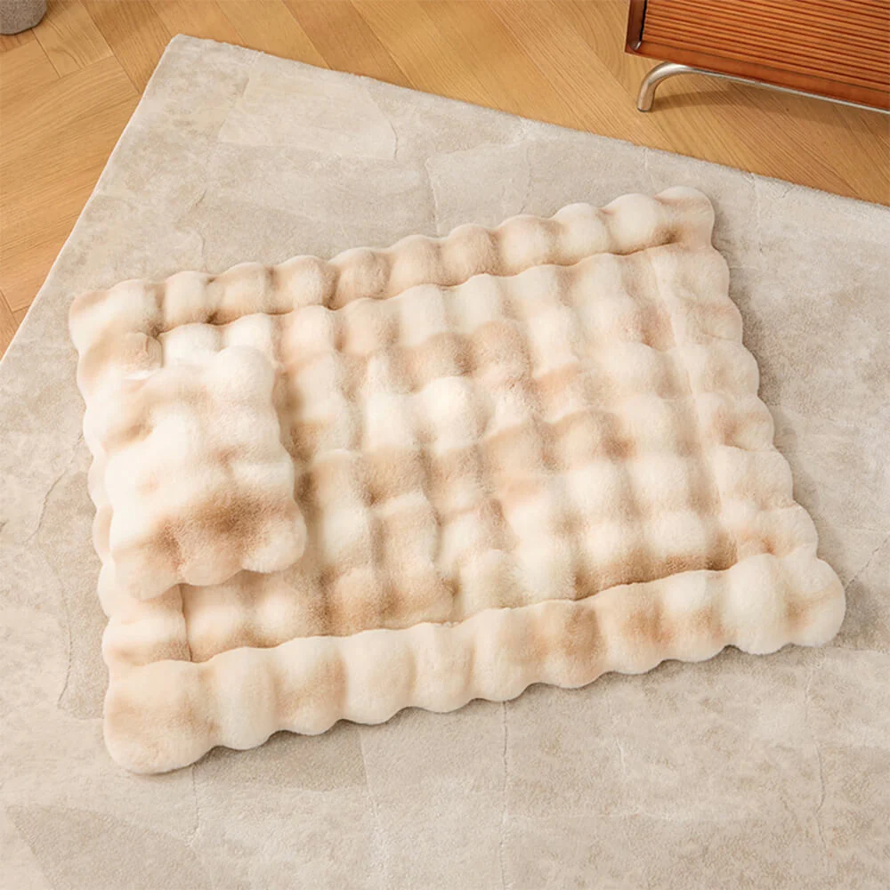 Wave Pattern Ultra Soft Faux Rabbit Fur Dog & Cat Mat With Pet Pillow - Image 14