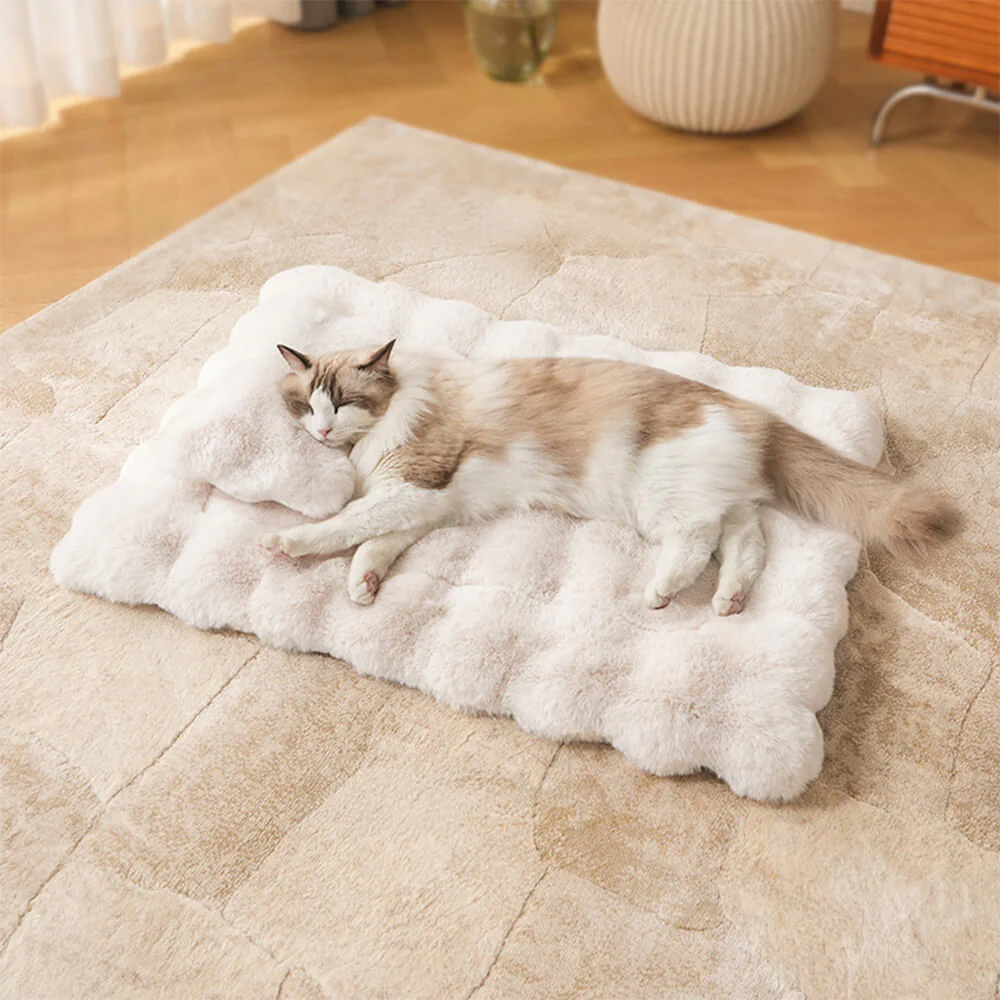 Wave Pattern Ultra Soft Faux Rabbit Fur Dog & Cat Mat With Pet Pillow - Image 15