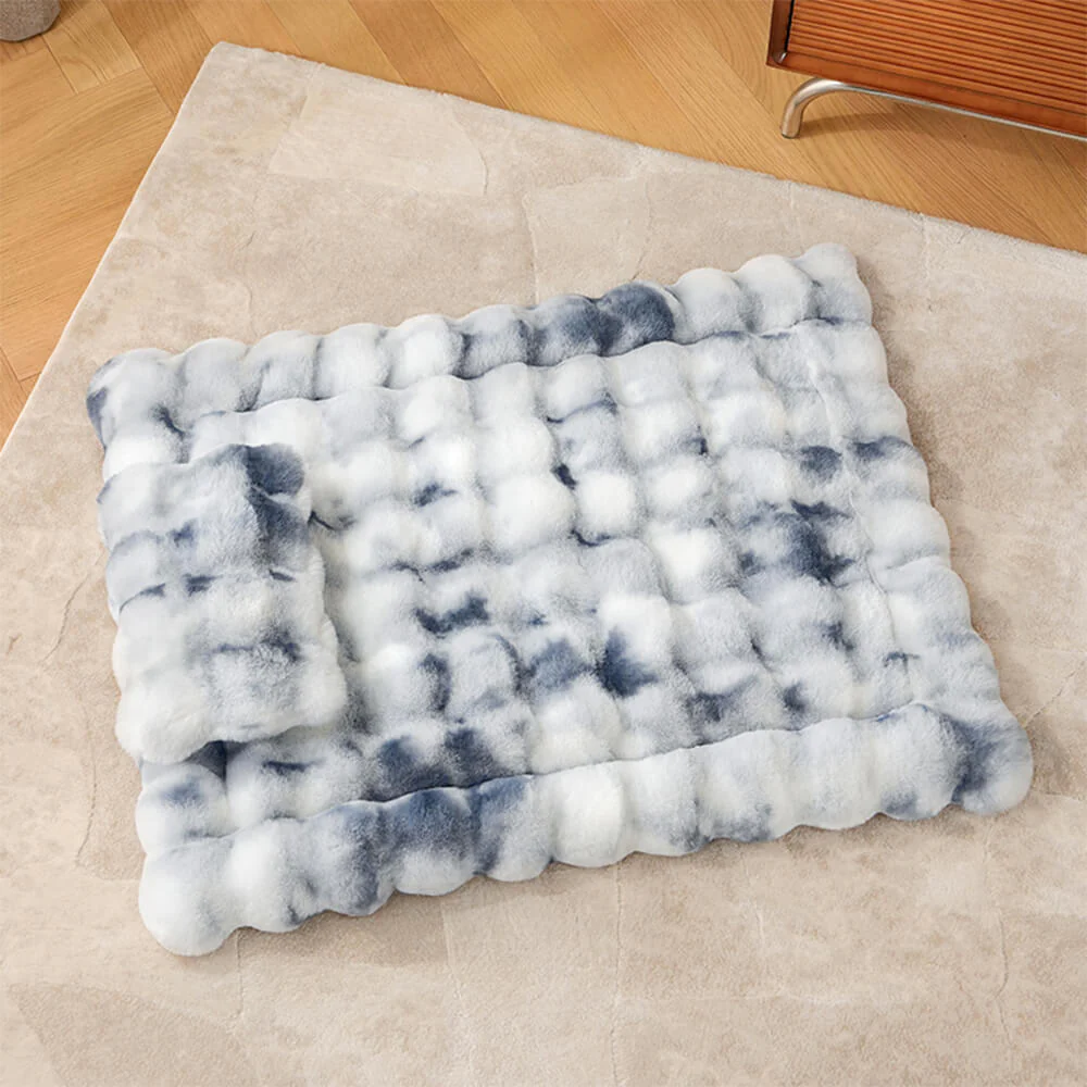 Wave Pattern Ultra Soft Faux Rabbit Fur Dog & Cat Mat With Pet Pillow - Image 16