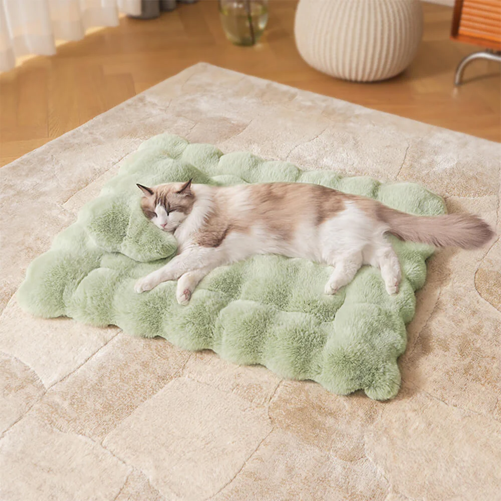 Wave Pattern Ultra Soft Faux Rabbit Fur Dog & Cat Mat With Pet Pillow - Image 17