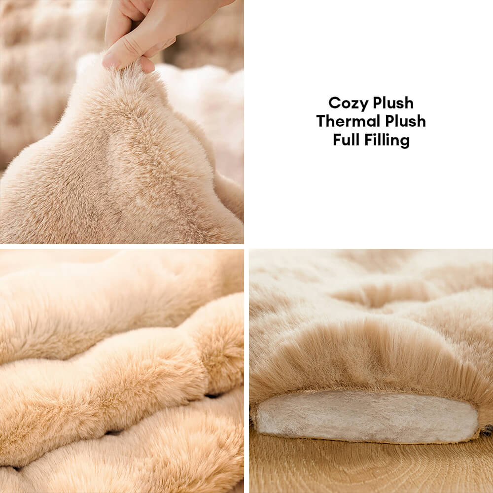 Wave Pattern Ultra Soft Faux Rabbit Fur Dog & Cat Mat With Pet Pillow - Image 3