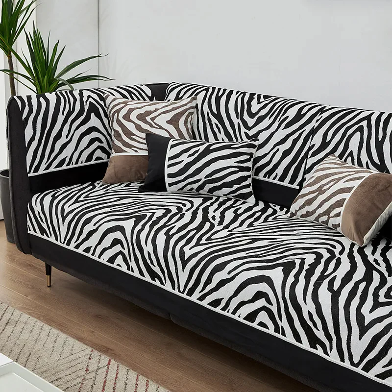 Wild Zebra Print Chenille Furniture Protector Couch Cover - Image 13
