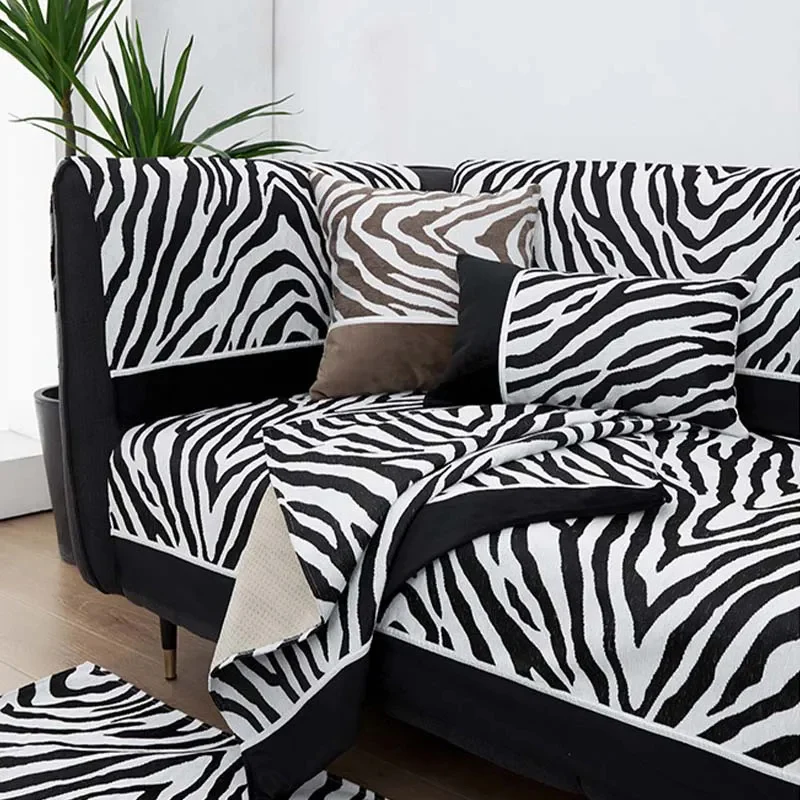 Wild Zebra Print Chenille Furniture Protector Couch Cover - Image 15