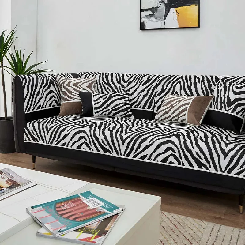 Wild Zebra Print Chenille Furniture Protector Couch Cover - Image 16