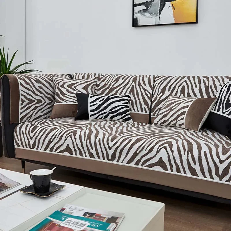 Wild Zebra Print Chenille Furniture Protector Couch Cover - Image 9