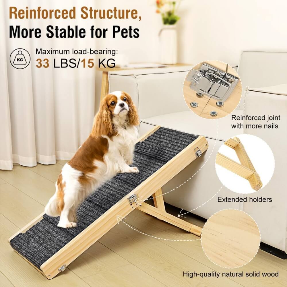 Wooden Dog Ramp 4 Levels Height Adjustable Foldable Dog Stairs - Image 3