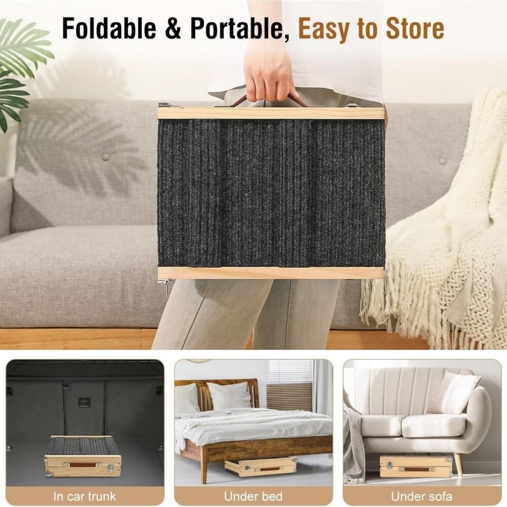 Wooden Dog Ramp 4 Levels Height Adjustable Foldable Dog Stairs - Image 4