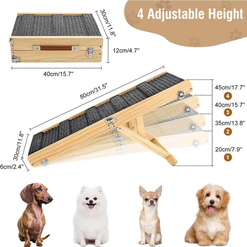 Wooden Dog Ramp 4 Levels Height Adjustable Foldable Dog Stairs - Image 7