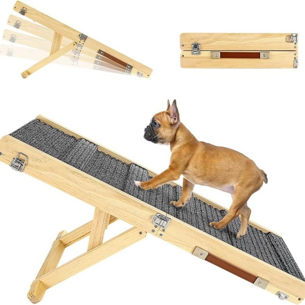Wooden Dog Ramp 4 Levels Height Adjustable Foldable Dog Stairs - Image 8